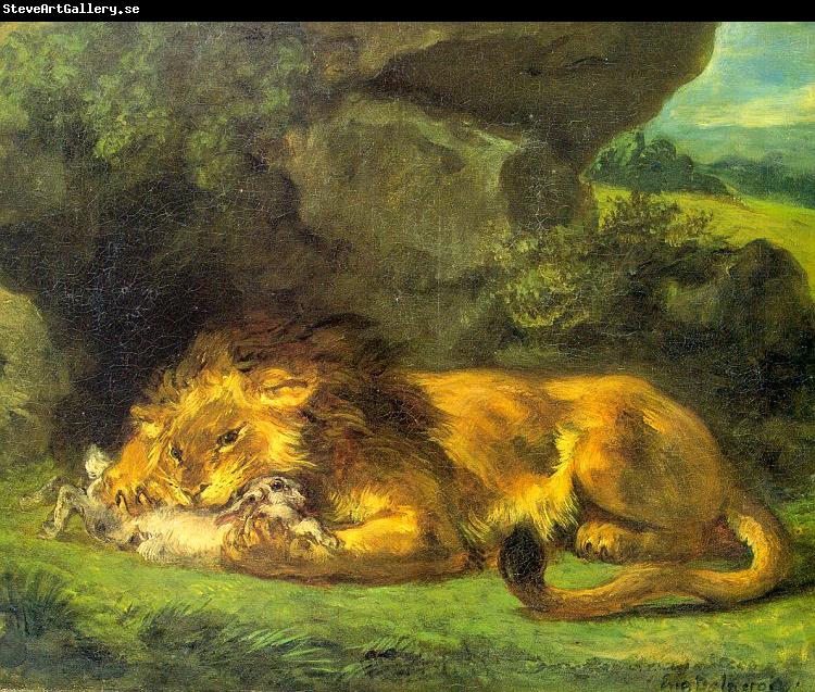 Eugene Delacroix Lion with a Rabbit